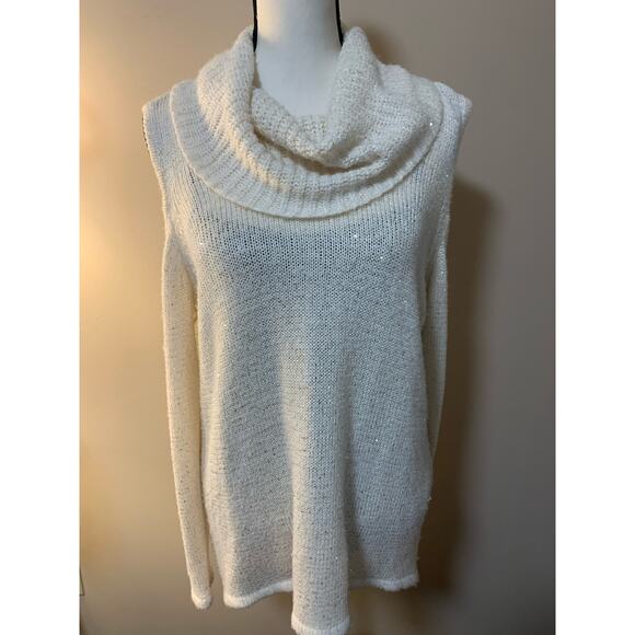 Design History - Cowl Neck Open Shoulder Knit with Gold Accent Sweater - Size 1X - Picture 1 of 7